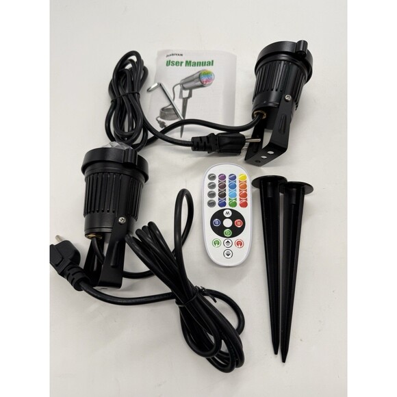 Christmas Outdoor Spot Lights Black Light Projector 16 Col IP65 2 Pack All Metal - Picture 9 of 16